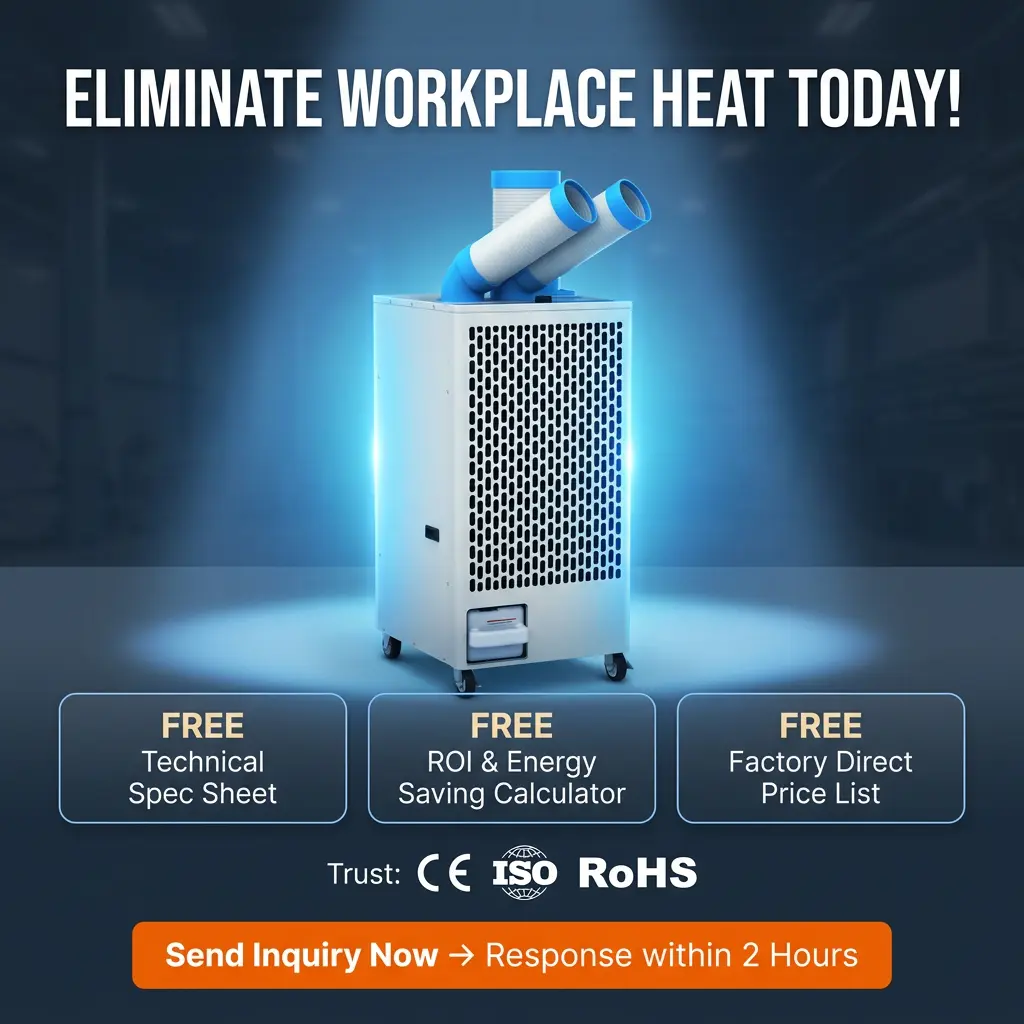 OEM White Metal Body 24 7 Dual Duct Cold Heat Isolation Portable Spot Cooler เครื่องปรับอากาศอุตสาหกรรมสำหรับการประชุมเชิงปฏิบัติการ