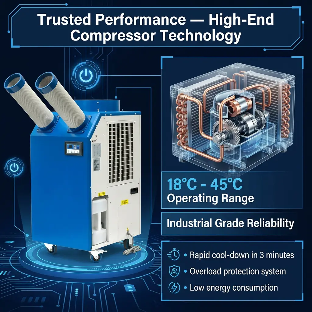 OEM 14L ถังขนาดใหญ่ 2700W Power 9300BTU คอมเพรสเซอร์โรตารี่แบบพกพา Spot Cooler เครื่องปรับอากาศอุตสาหกรรมสำหรับ Workshop OEM 14L ถังขนาดใหญ่ 2700W Power 9300BTU คอมเพรสเซอร์โรตารี่แบบพกพา Spot Cooler เครื่องปรับอากาศอุตสาหกรรมสำหรับ Workshop