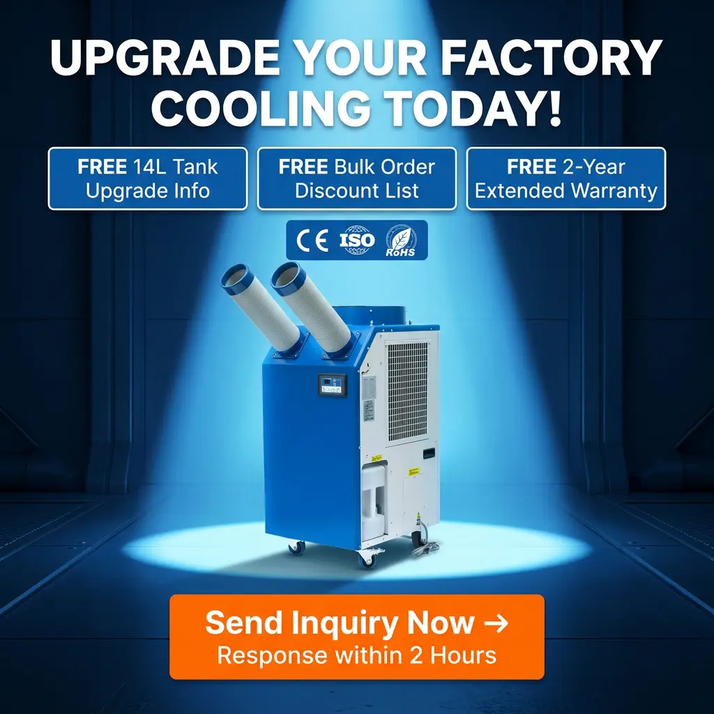 OEM 14L ถังขนาดใหญ่ 2700W Power 9300BTU คอมเพรสเซอร์โรตารี่แบบพกพา Spot Cooler เครื่องปรับอากาศอุตสาหกรรมสำหรับ Workshop