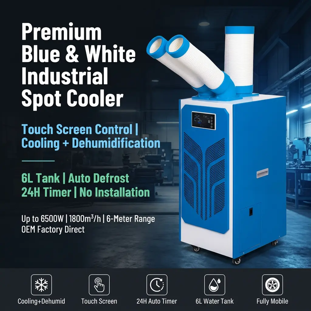 ปีกผีเสื้อแบบกำหนดเองรังผึ้งหกเหลี่ยมตัวจับเวลา 24H Spot Cooler AC อุตสาหกรรมแบบพกพาพร้อมเต็นท์กิจกรรมกลางแจ้ง